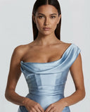 Anouk | Satin Maxi Dress – Evening One Shoulder Draped Neck Ruched Front