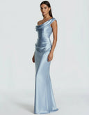 Anouk | Satin Maxi Dress – Evening One Shoulder Draped Neck Ruched Front