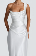 Anouk | Satin Maxi Dress – Evening One Shoulder Draped Neck Ruched Front