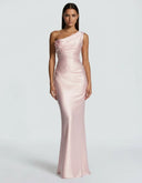 Anouk | Satin Maxi Dress – Evening One Shoulder Draped Neck Ruched Front