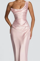 Anouk | Satin Maxi Dress – Evening One Shoulder Draped Neck Ruched Front
