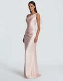 Anouk | Satin Maxi Dress – Evening One Shoulder Draped Neck Ruched Front
