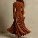 Anthea | Vintage Solid Maxi Dress – Evening Velvet V Neck Button Front
