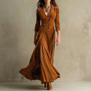 Anthea | Vintage Solid Maxi Dress – Evening Velvet V Neck Button Front