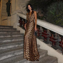 Anya | Leopard Print Halter Neck Maxi – Deep V Backless Evening Summer Dress