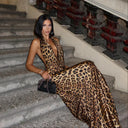 Anya | Leopard Print Halter Neck Maxi – Deep V Backless Evening Summer Dress
