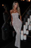 Arabella | Geometric Maxi Party Dress – Evening Strapless Rhinestone Grid