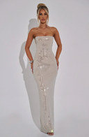 Arabella | Geometric Maxi Party Dress – Evening Strapless Rhinestone Grid