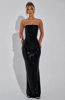 Arabella | Geometric Maxi Party Dress – Evening Strapless Rhinestone Grid