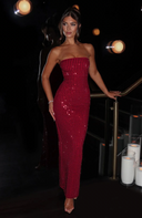 Arabella | Geometric Maxi Party Dress – Evening Strapless Rhinestone Grid