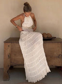 Araceli | Ruffle Tiered Two Piece Set – Halter Crop Top Maxi Skirt Summer Co-ord