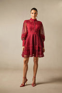 Arden | Lace Mini Dress – High Neck Puff Sleeve Button Front Cocktail