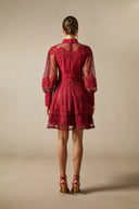 Arden | Lace Mini Dress – High Neck Puff Sleeve Button Front Cocktail