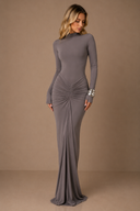 Aria | Ruched Maxi Dress – Evening Mock Neck Long Sleeve Draped Front
