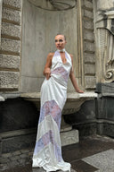 Ariana | Satin Lace Panel Maxi – Plunge V Neck Choker Formal Evening Dress