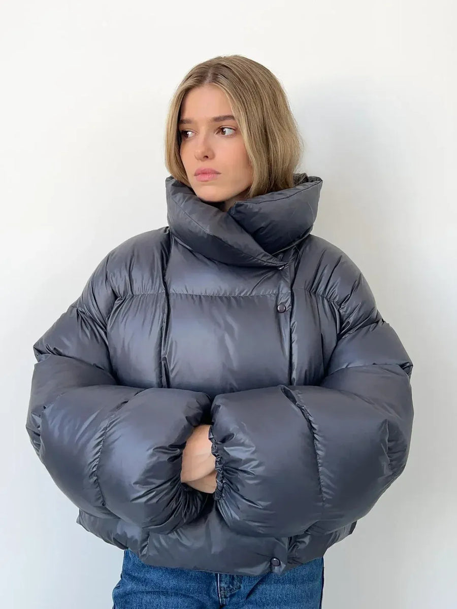 Ariane | Hooded Puffer Jacket – Winter High Collar Long Sleeve Zip Front