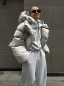 Ariane | Hooded Puffer Jacket – Winter High Collar Long Sleeve Zip Front