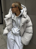Ariane | Hooded Puffer Jacket – Winter High Collar Long Sleeve Zip Front
