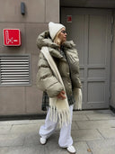 Ariane | Hooded Puffer Jacket – Winter High Collar Long Sleeve Zip Front
