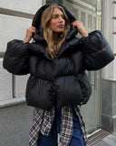 Ariane | Hooded Puffer Jacket – Winter High Collar Long Sleeve Zip Front