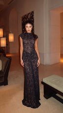 Arianell | Lace Maxi – High Neck Cap Sleeve Fitted Wedding Guest Dress