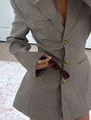 Ashley | Houndstooth Check Blazer – V Neck Gold Button Long Sleeve Jacket