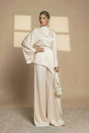 Aspyn | High Neck Two Piece Set – Evening Asymmetric Top Wide Leg Pants