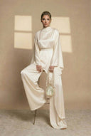 Aspyn | High Neck Two Piece Set – Evening Asymmetric Top Wide Leg Pants