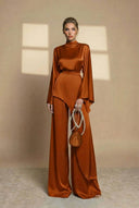 Aspyn | High Neck Two Piece Set – Evening Asymmetric Top Wide Leg Pants