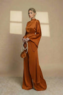 Aspyn | High Neck Two Piece Set – Evening Asymmetric Top Wide Leg Pants