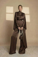 Aspyn | High Neck Two Piece Set – Evening Asymmetric Top Wide Leg Pants