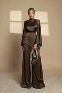 Aspyn | High Neck Two Piece Set – Evening Asymmetric Top Wide Leg Pants