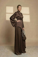 Aspyn | High Neck Two Piece Set – Evening Asymmetric Top Wide Leg Pants