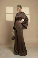 Aspyn | High Neck Two Piece Set – Evening Asymmetric Top Wide Leg Pants