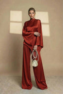 Aspyn | High Neck Two Piece Set – Evening Asymmetric Top Wide Leg Pants