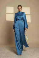 Aspyn | High Neck Two Piece Set – Evening Asymmetric Top Wide Leg Pants