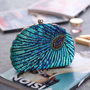 Astrid | Beaded Shell Clutch Bag – Evening Peacock Pattern Frame Closure