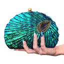 Astrid | Beaded Shell Clutch Bag – Evening Peacock Pattern Frame Closure