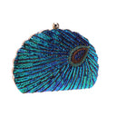 Astrid | Beaded Shell Clutch Bag – Evening Peacock Pattern Frame Closure
