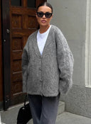 Aubree | Oversized Textured Cardigan – V Neck Button Front Long Sleeve