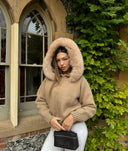 Aubri | Hooded Knit Zip Cardigan – Plush Trim Long Sleeve Cold Weather
