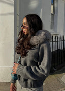 Aubri | Hooded Knit Zip Cardigan – Plush Trim Long Sleeve Cold Weather