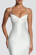 Aubriana | Satin Maxi Dress – Evening Sweetheart Neck Spaghetti Straps Lace Up Back