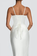 Aubriana | Satin Maxi Dress – Evening Sweetheart Neck Spaghetti Straps Lace Up Back