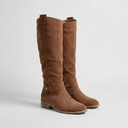Audrey | Knee High Boots – Western Round Toe Block Heel Harness Strap