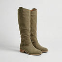 Audrey | Knee High Boots – Western Round Toe Block Heel Harness Strap