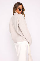 Augusta | Zip Front Knit Cardigan – Crew Neck Drop Shoulder Long Sleeve