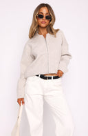 Augusta | Zip Front Knit Cardigan – Crew Neck Drop Shoulder Long Sleeve