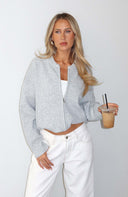 Augusta | Zip Front Knit Cardigan – Crew Neck Drop Shoulder Long Sleeve