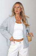 Augusta | Zip Front Knit Cardigan – Crew Neck Drop Shoulder Long Sleeve